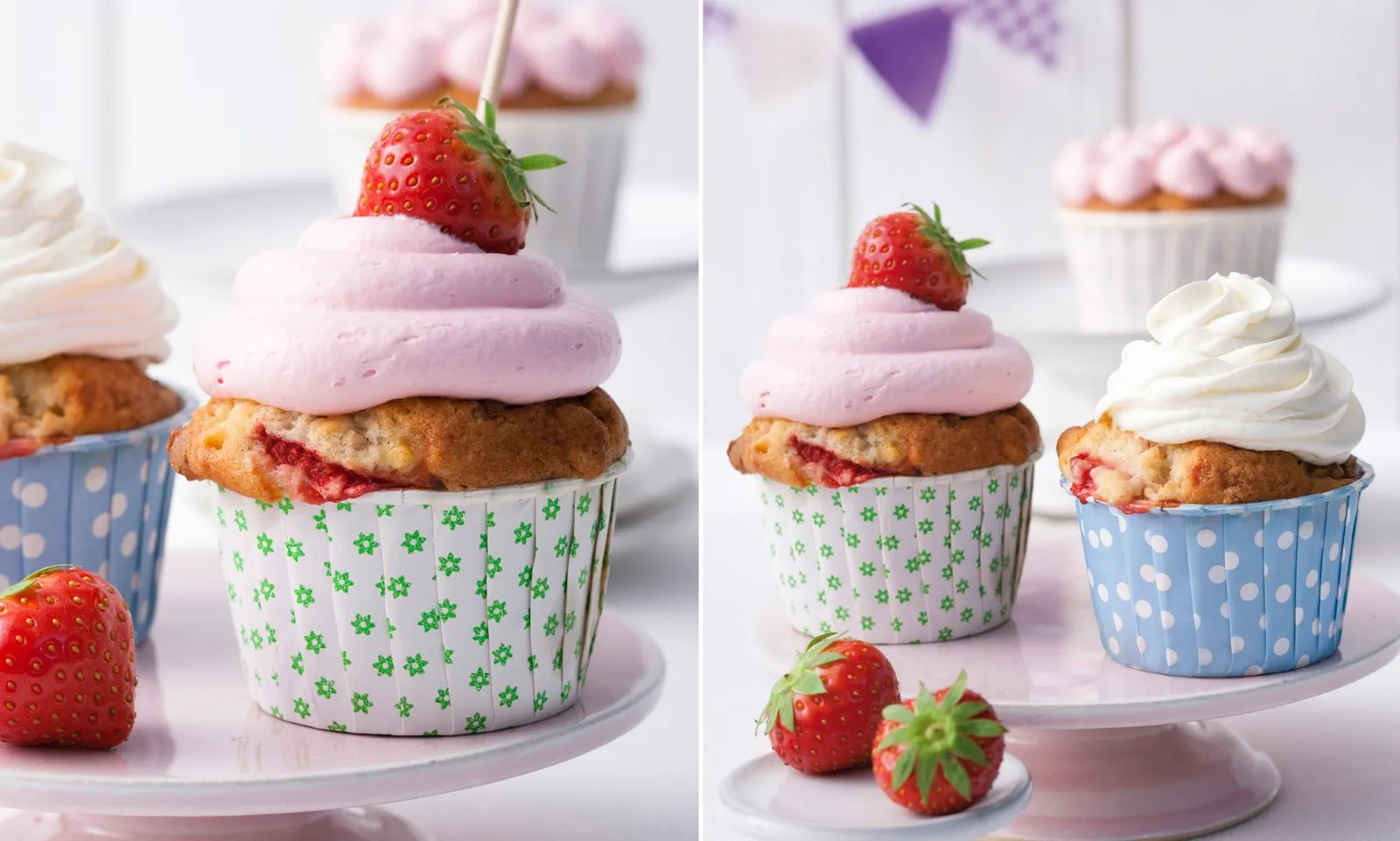 recipe image Erdbeer-Cupcakes mit zwei Frostings